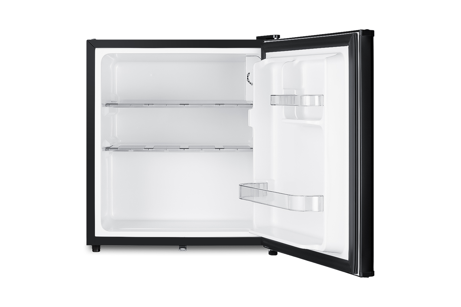 Compact minibar with reversible door, front lock, and black exterior